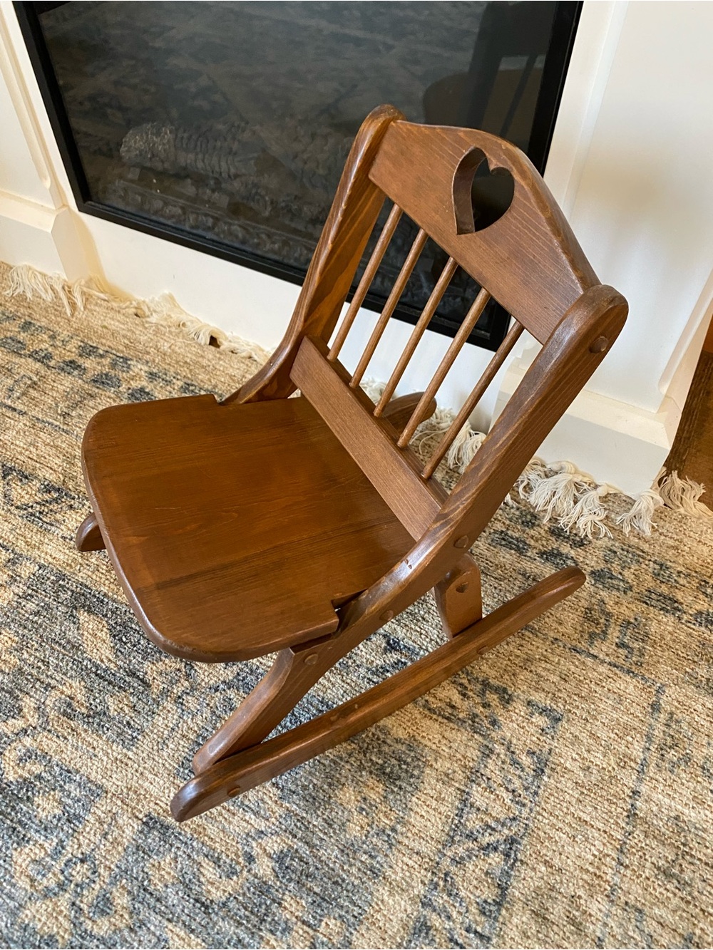 Vintage Wooden Heart Folding Rocking Chair